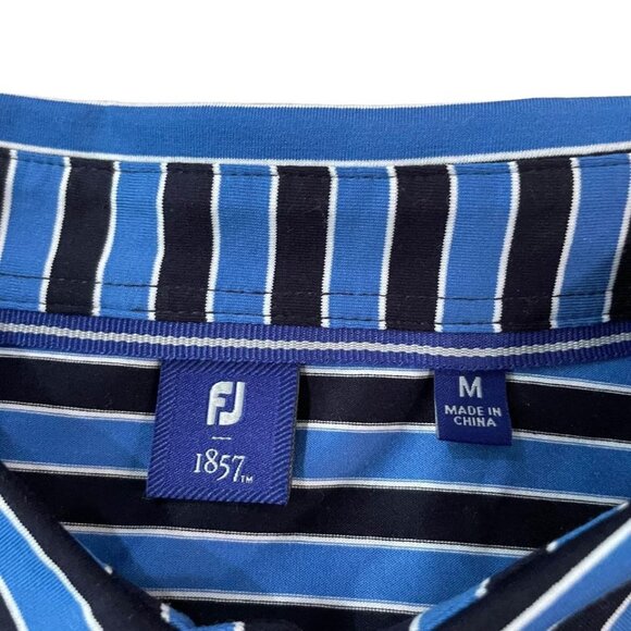 Footjoy 1857 Collection Polo Golf Shirt Mens Medium Blue Striped Short Sleeve - Picture 2 of 5